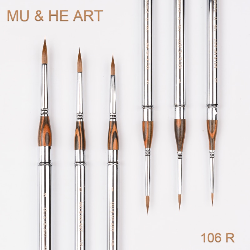 Travel Mini Pen Pure Kolinsky Hair Artist Watercolor & Acrylic & Oil Painting Brush Tool Silver Cap Round Sable 106R MU 