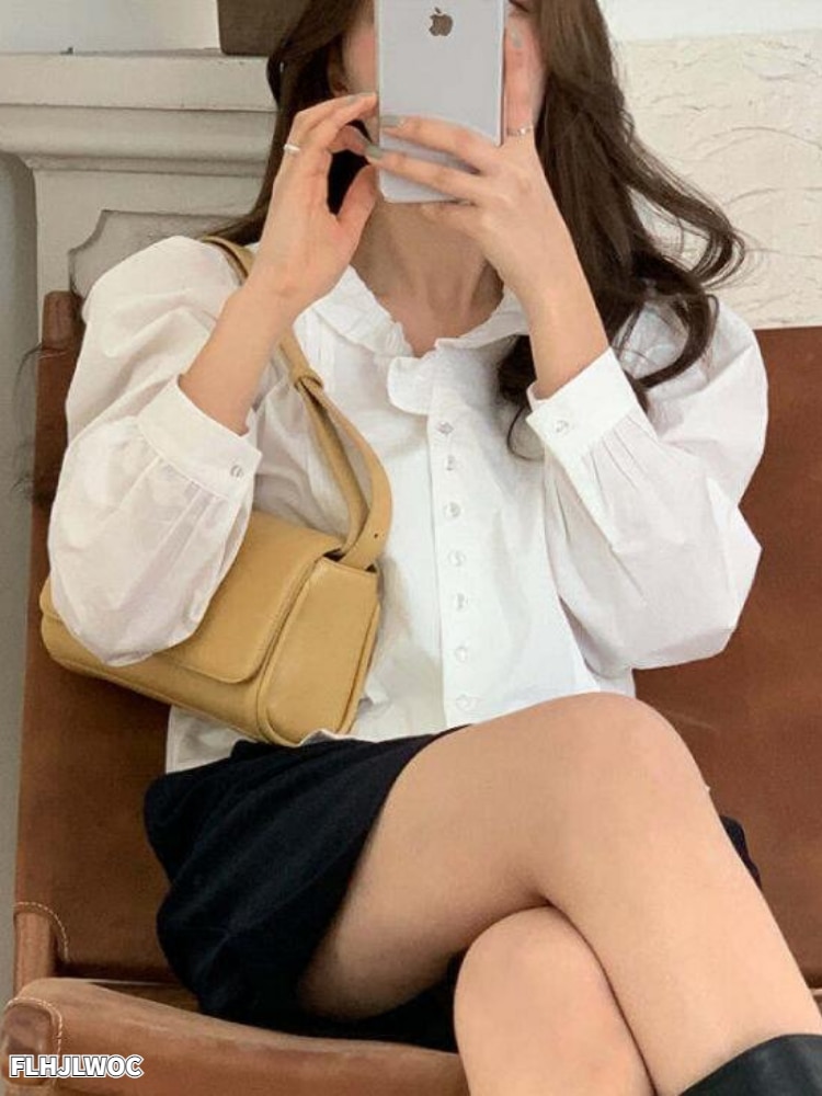 Retro Vintage Chic Tops Korea Japan Style Clothing Summer Casual Loose Single-Breasted White Shirts Flhjlwoc Cute Ruffles Blusas