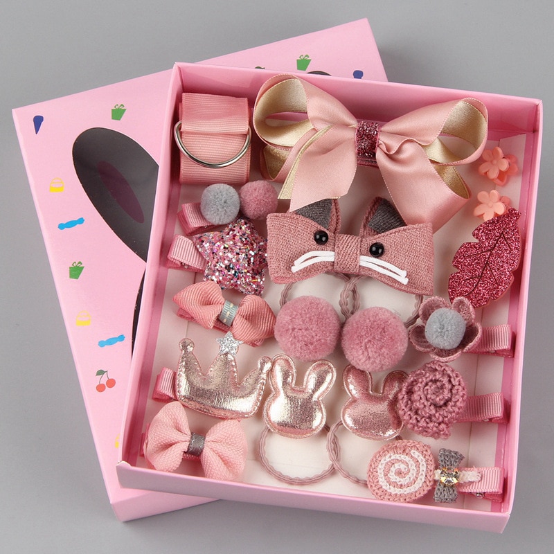 18 Pcs Hair Clip Set Cute Hair Accessories Girl Cartoon Hair Clip Headwear Bow Flower Animal Hairpin Hair Ring Elastic Headdress