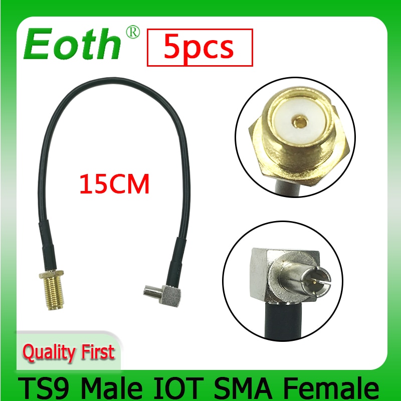 EOTH 5pcs 3G ZTE coaxial modem cable TS9 Male IOT straight to SMA Female right angle pigtail RG178 Wholesale 15CM 6" Adapte