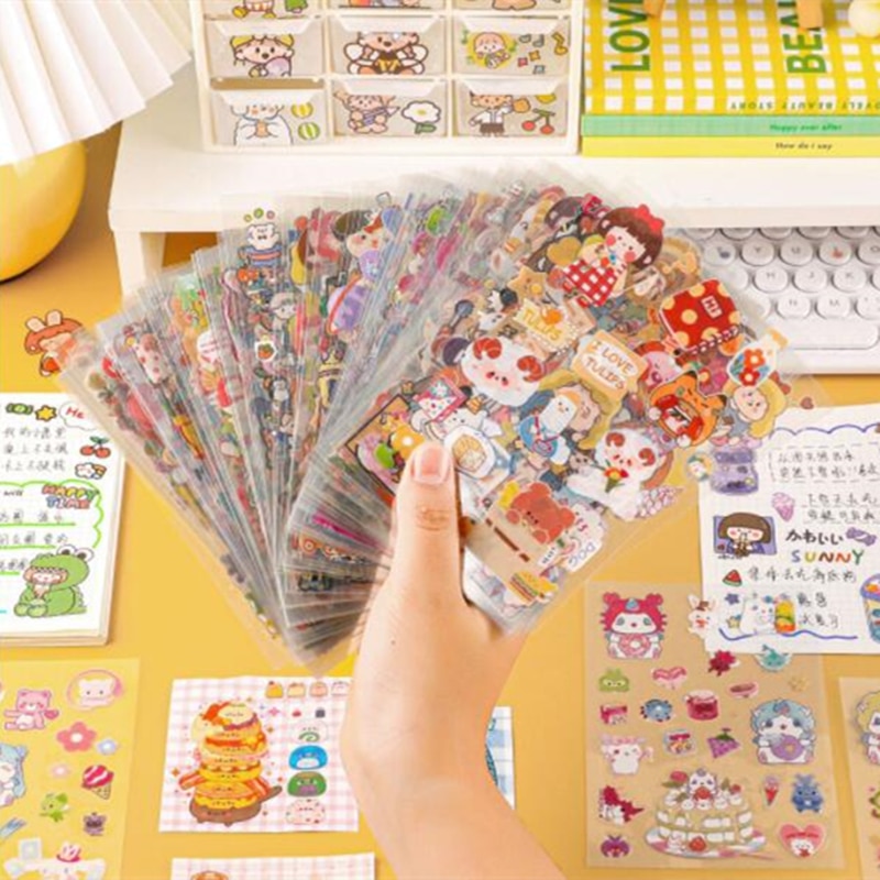 6sheets transparent cartoon PVC waterproof stickers DIY diary cute decorative materials notebook crapbooking Craft Sticker