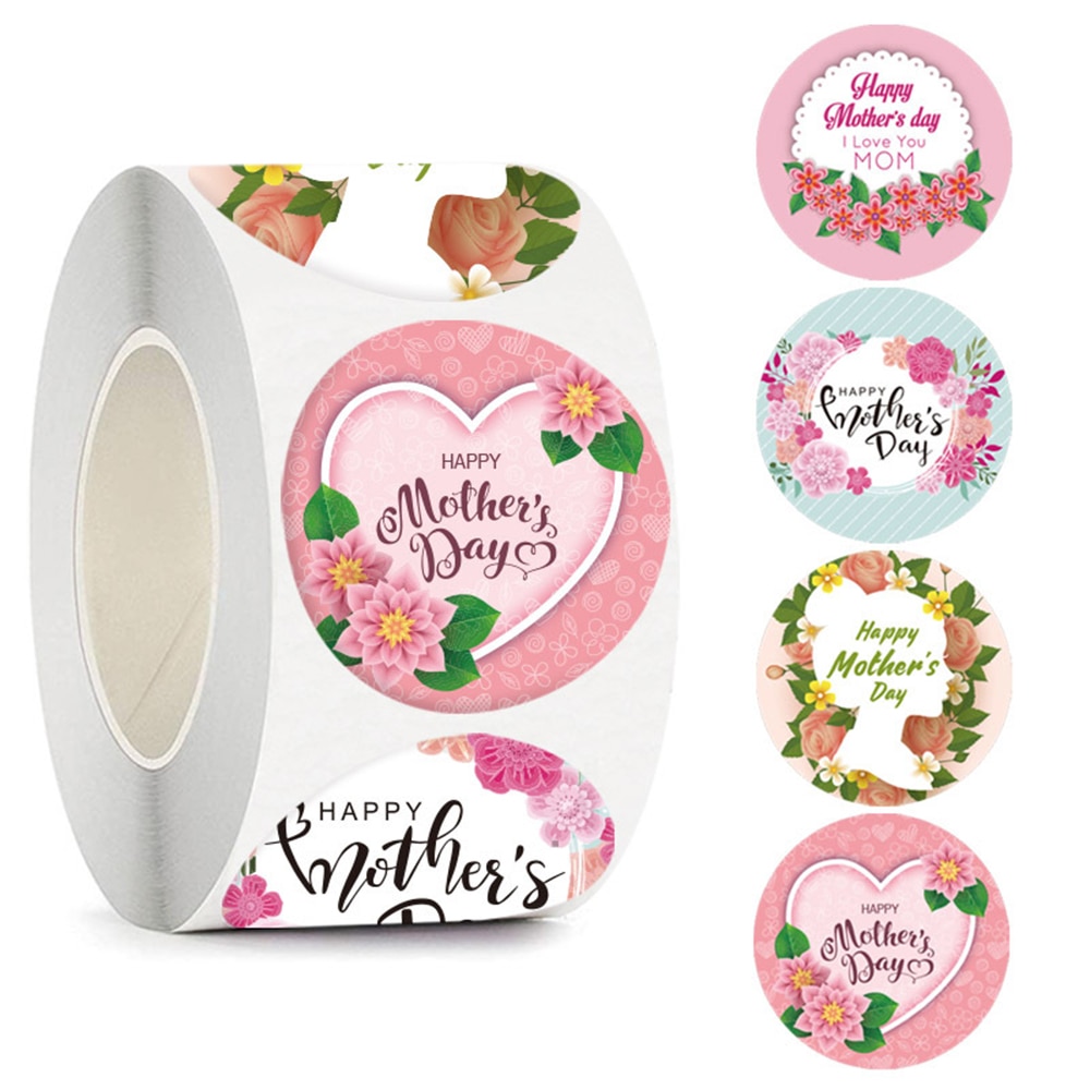 50~500pcs Happy Mothers Day Stickers Round Thank you Stickers for Gift Cards Decoration Envelope Seals Gift Wrap Boxes Party Fav