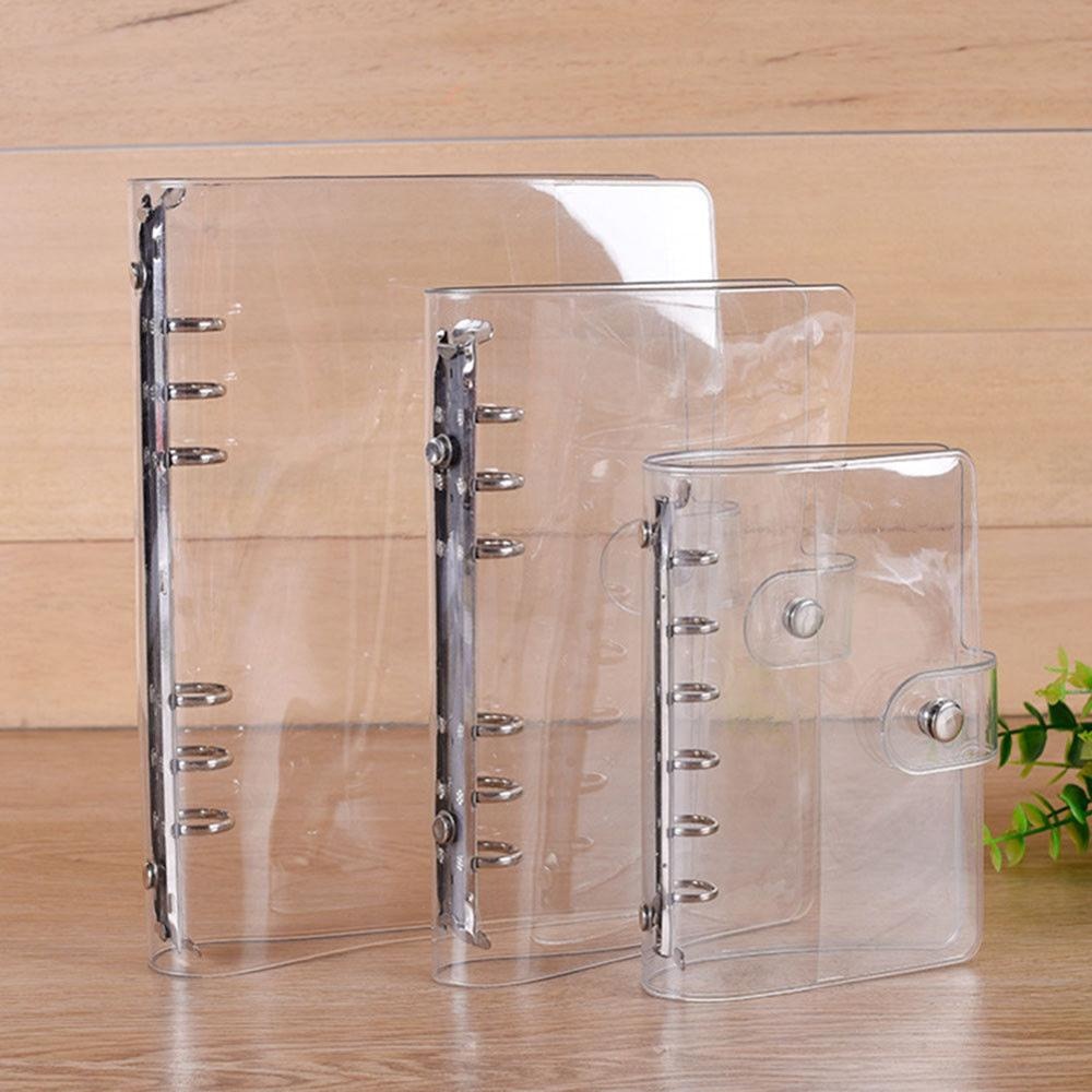 A5 A6 A7 Transparent Soft PVC 6-Ring Binder Cover Snap Button Closure for Ring-Bound Planner Pages Loose Leaf Binder Cover