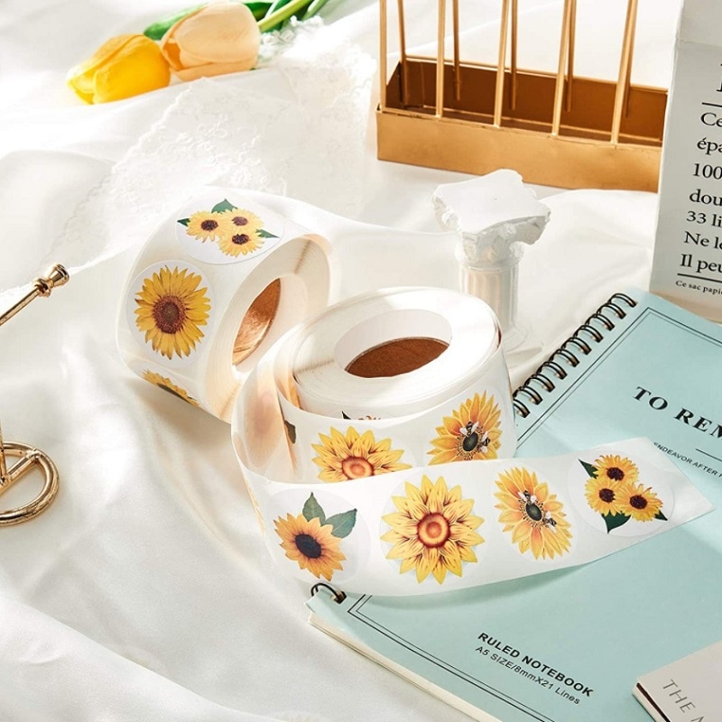 100/500Pcs Cute Sunflower Stickers 38mm 1.5inch Yellow Pretty Flowers Round Thank You Stickers Seal Label for Envelope