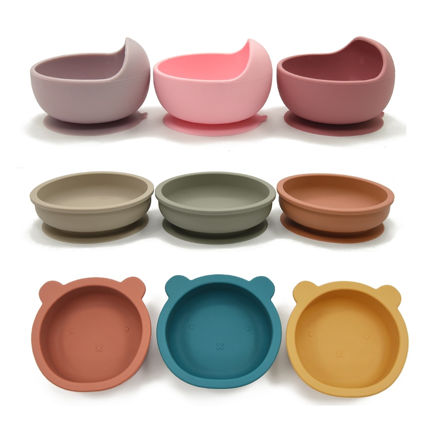 New Colors Feeding Set Food Grade Silicone Bibs Baby Plate Non-silp Suction Bowl Kids Tableware Waterproof Bib BPA Free Spoon