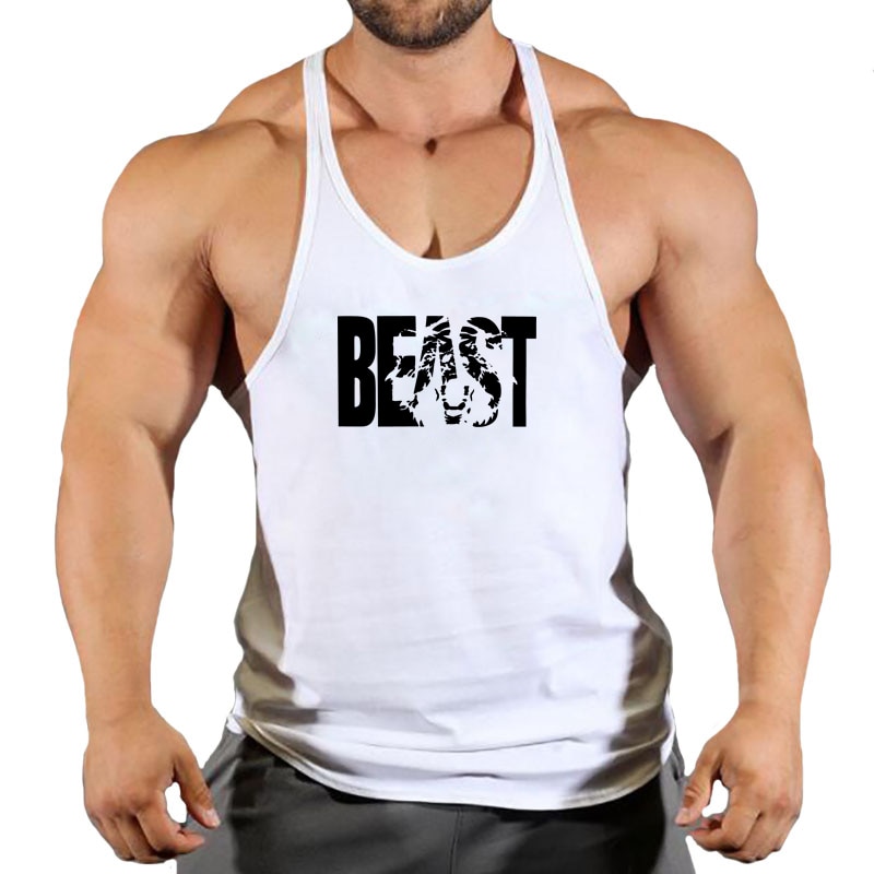 2022 Mens Sportswear Tank Top Gym Singlet Training Bodybuilding Streetwear Male Sleeveless Fitness Vest BEAST Print Muscle Shirt