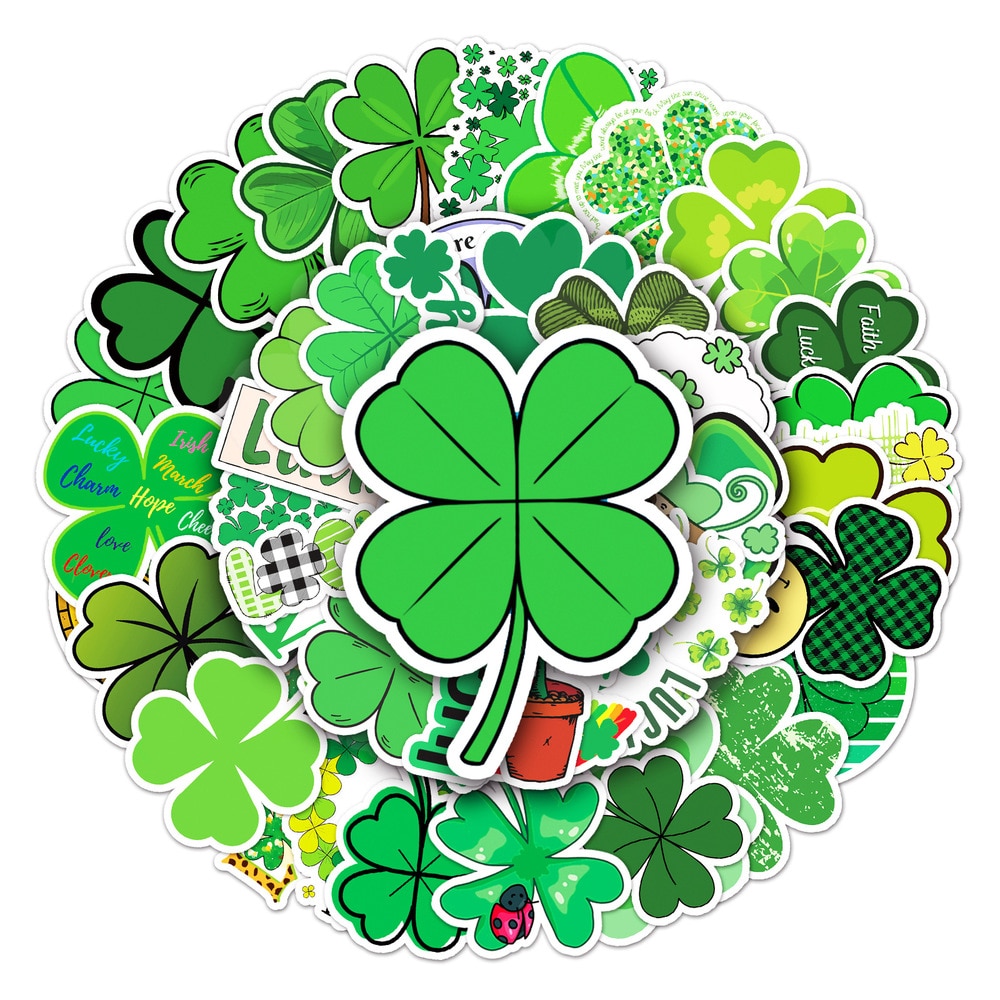 10/50Pcs Clover Stickers Tags Saint Patrick's Day Shamrock Stickers for Home Decoration Daily Necessities Green Lucky Stick