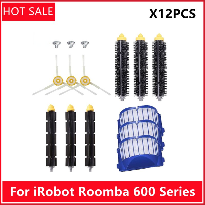 For iRobot Roomba 600 Series 610 620 625 630 650 660 Vacuum Beater Bristle Brush+Aero Vac Filter+side Brush Replacement Part Kit
