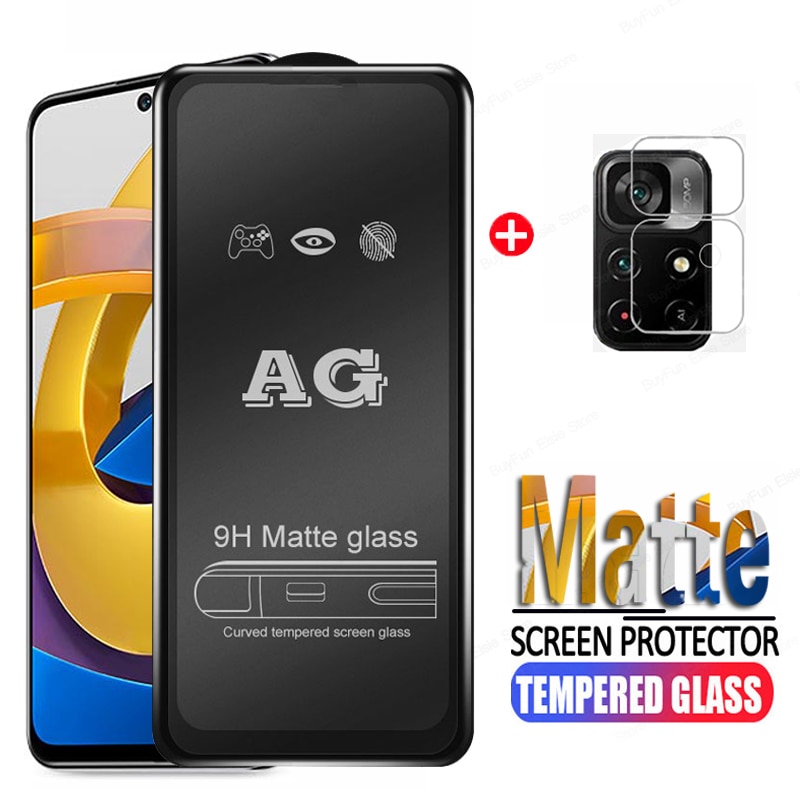 2 in 1 Matte Tempered Glass For Xiaomi Poco M4 Pro 5G Full Glue Screen Protector Film for Xiaomi poco M4Pro5G Protective Glass
