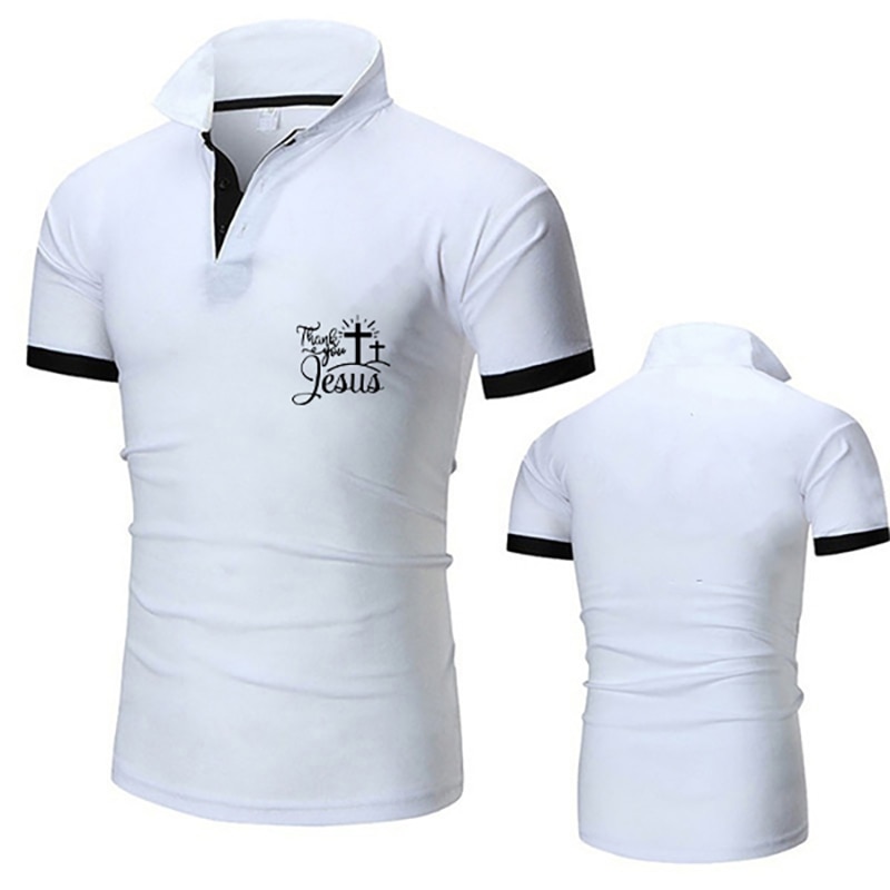 2022 leisure sports summer Jesus Christ teaching printing men's POLO leisure sports solid color stand collar short sleeves