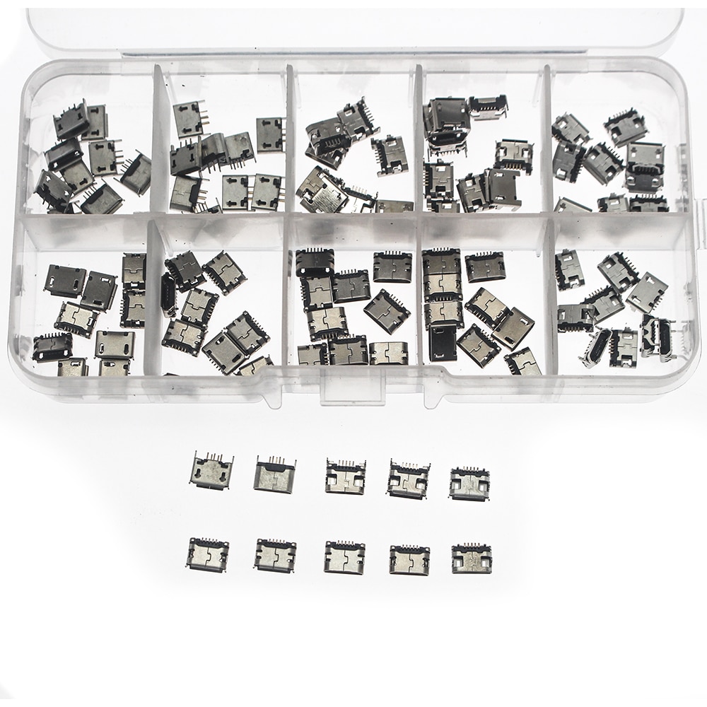 10 Model 50/100Pcs Micro USB Female 5pin DIP Type B SMT USB Connectors Jack Tail Sockect Plug Terminals For Diy repair MP3/4/5