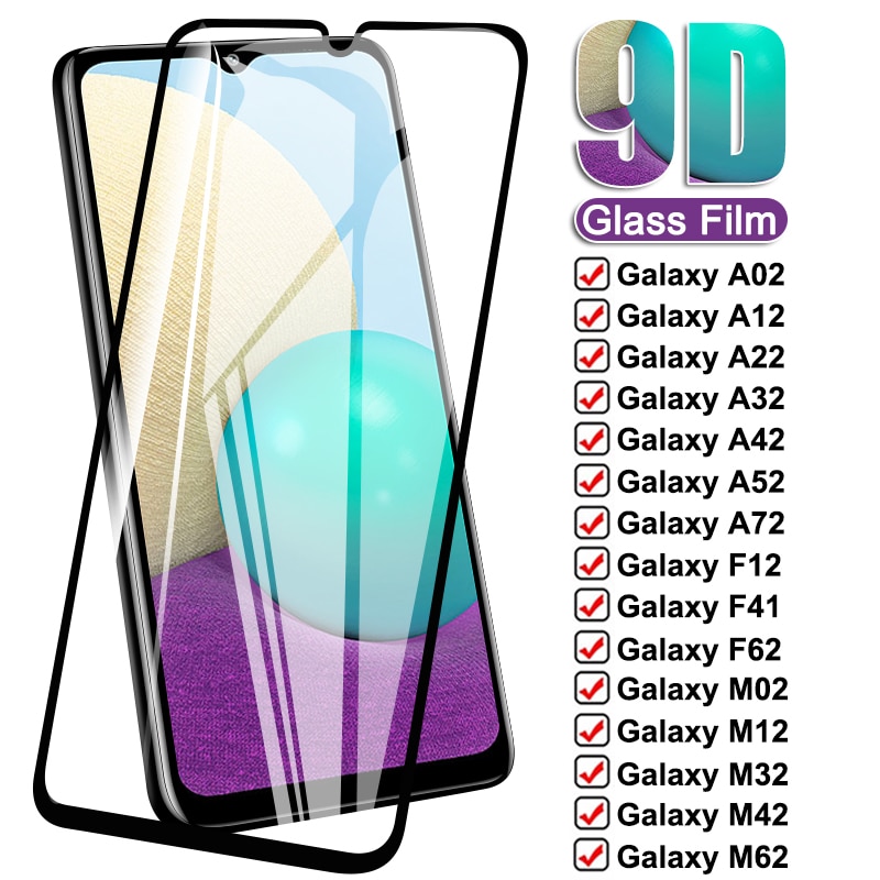 9D Protective Glass for Samsung Galaxy A02S A02 A12 A22 A32 A42 A52 A72 Tempered Glass M02 M02s M12 M62 A22 5G A32 5G Film Case