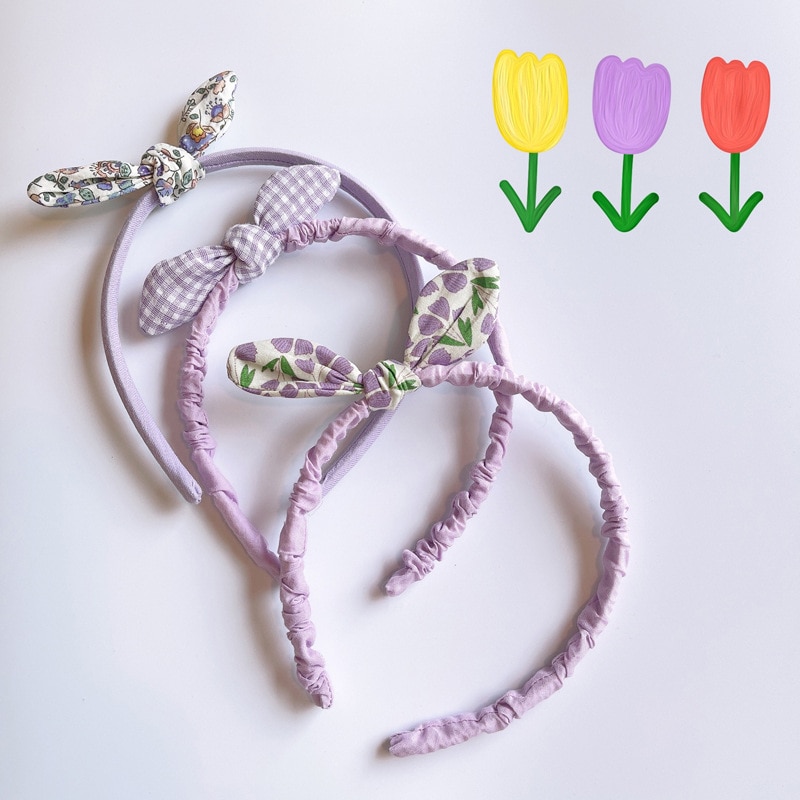 New Cute Children's Headband Purple Floral Tulip Girl Pleated Bow Hair Ties Baby Headdress Hairpin Scrunchies Accessories G