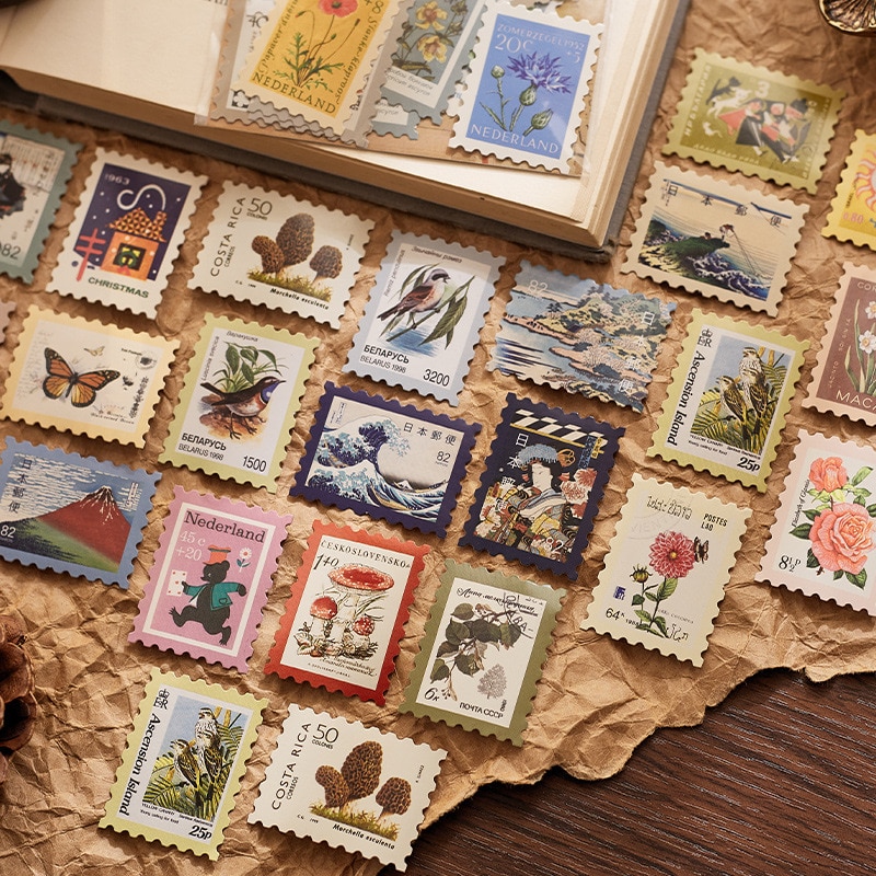 MOHAMM 46 PCS Vintage Nature Stamps Sticker for DIY Creative Material Scrapbook Diary Collage Scene