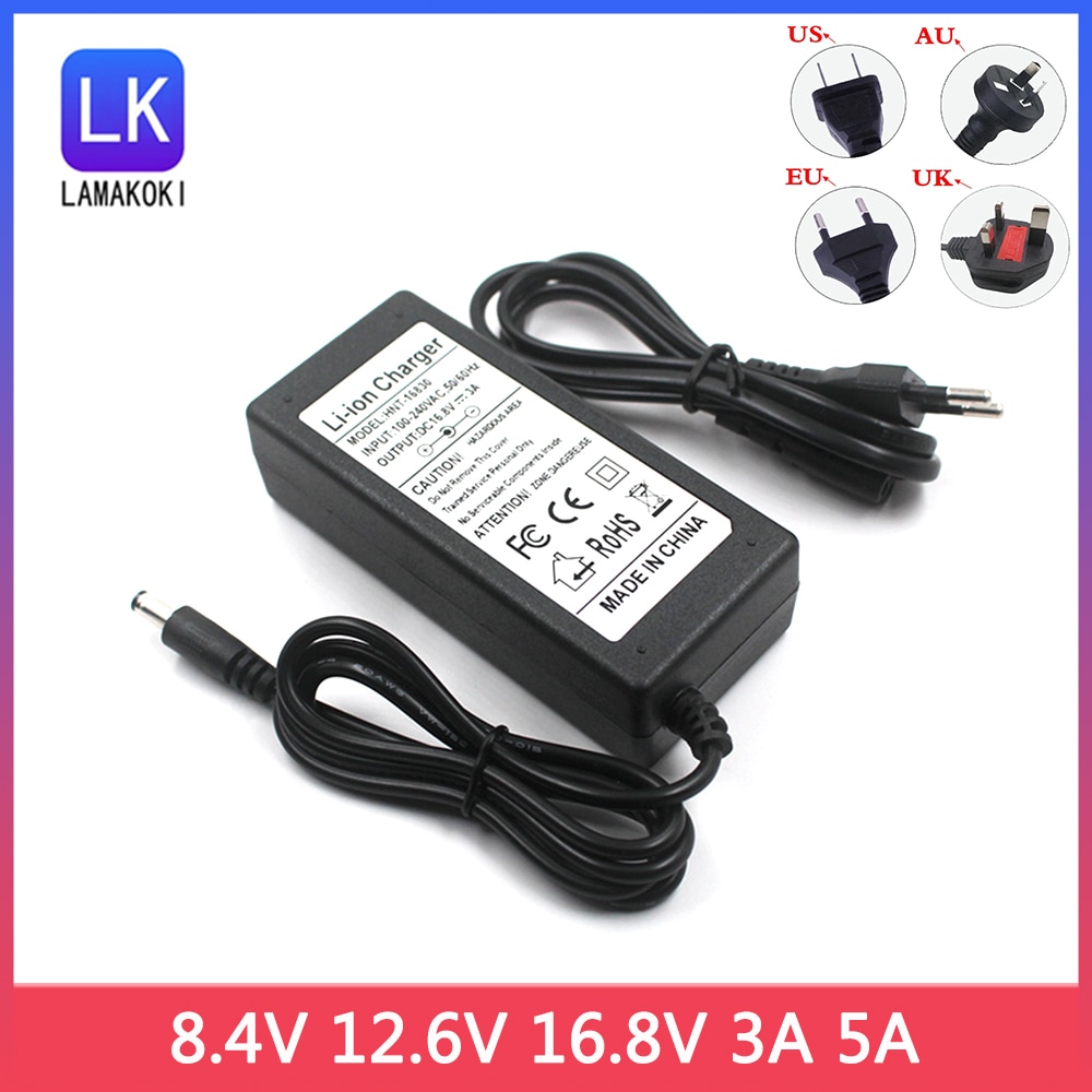 Charger 8.4V 3A 8.4V 5A 12.6V 3A 12.6V 5A 16.8V 3A 16.8V 5A DC Plug 5.5*2.1mm EU Plug US Plug UK Plug AU Plug