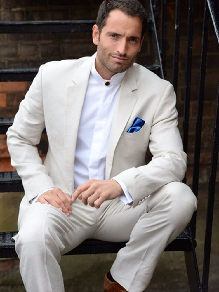 2022 Slim Fit 2 Pieces Wedding Tuxedos Suits Groom Blazer Costume Homme Latest Coat Pant Designs Ivory Summer Beach Men Suits