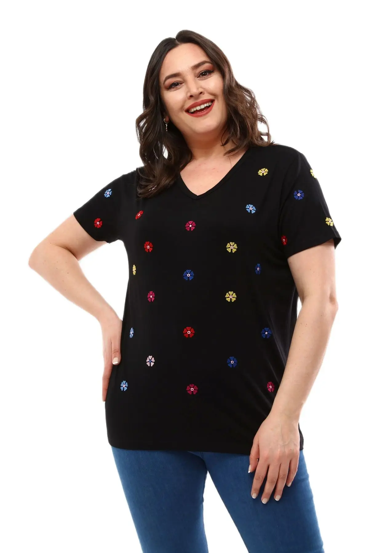 Women’s Plus Size Blouse Flower Embroidery Detail, Designed and Made in Turkey, New Arrival