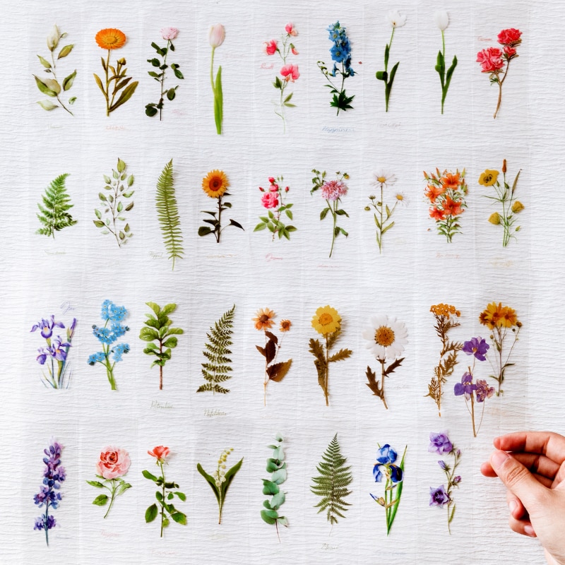 30pcs Plant Sketchbook Series Decorative Stickers Scrapbooking Label Vintage artificial flower Diary Stationery Art Planner