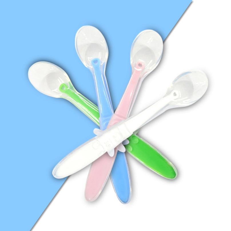 2022 New Baby Soft Silicone Spoon Candy Color Temperature Sensing Spoon Children Food Baby Feeding Tools Baby Spoon