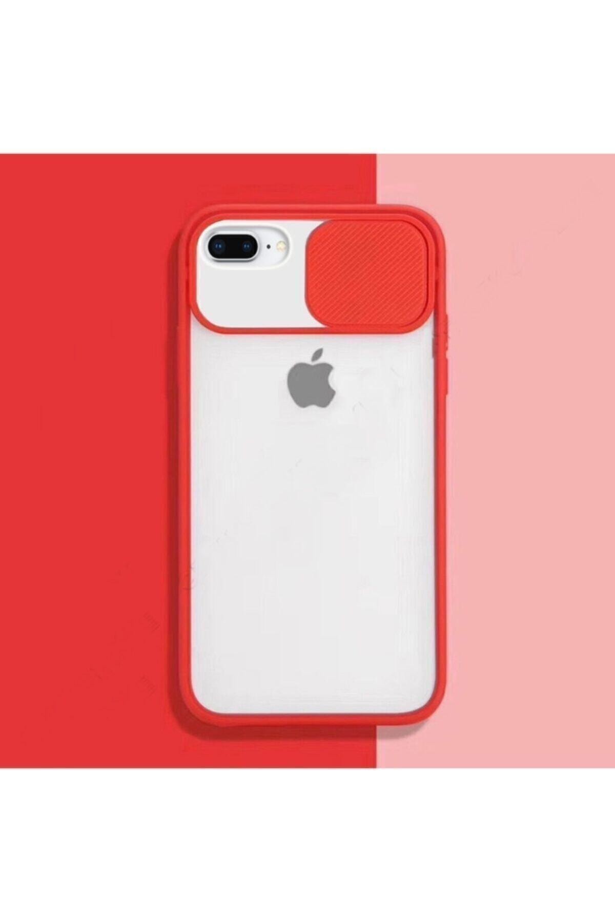 Red Iphone 7 Plus 8 Silicone Case with Sliding Camera Protection