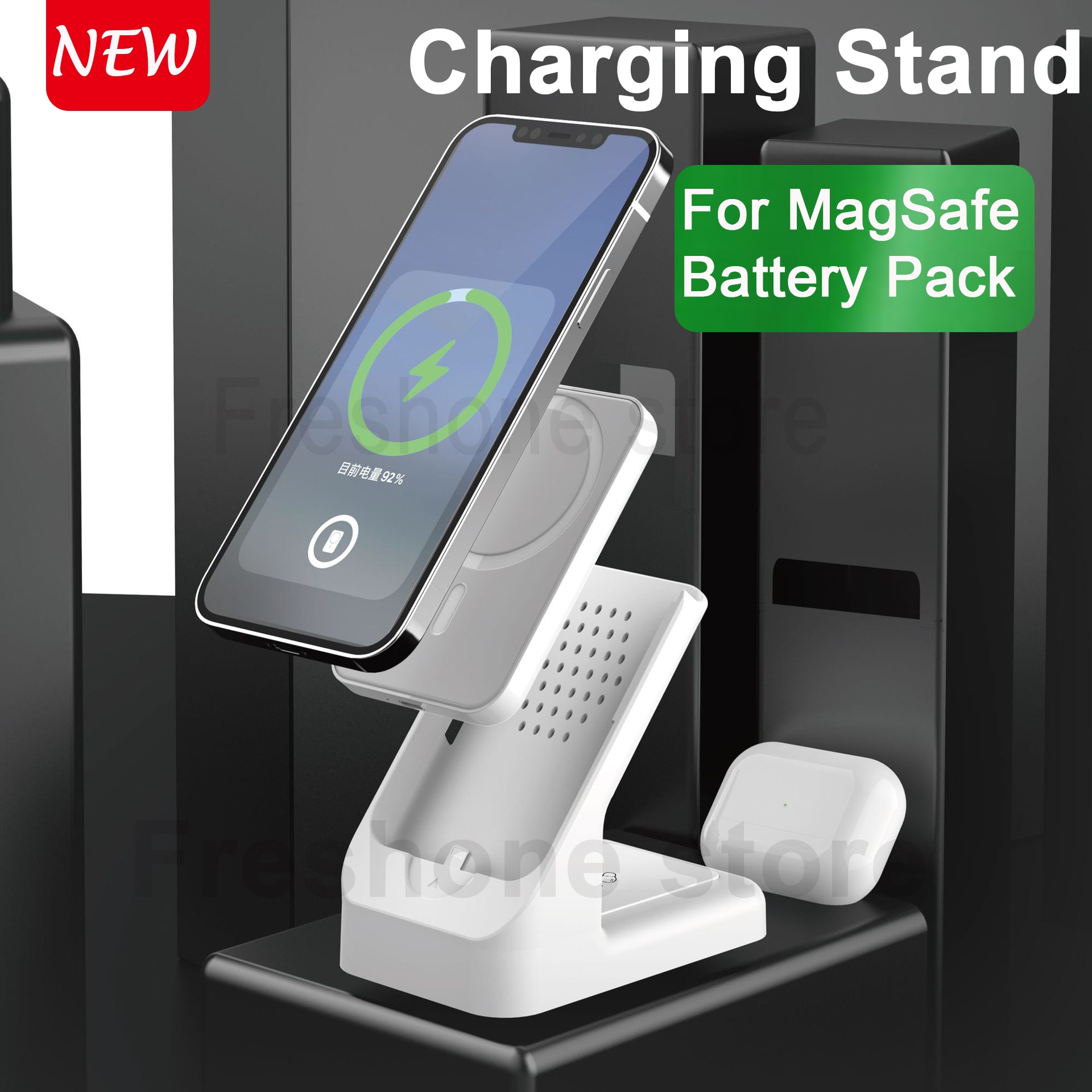 15W Fast Charging For MagSafe Battery Pack Protective Case Phone Holder Desk Mount Charger Stand For Apple AirPods Pro Charging