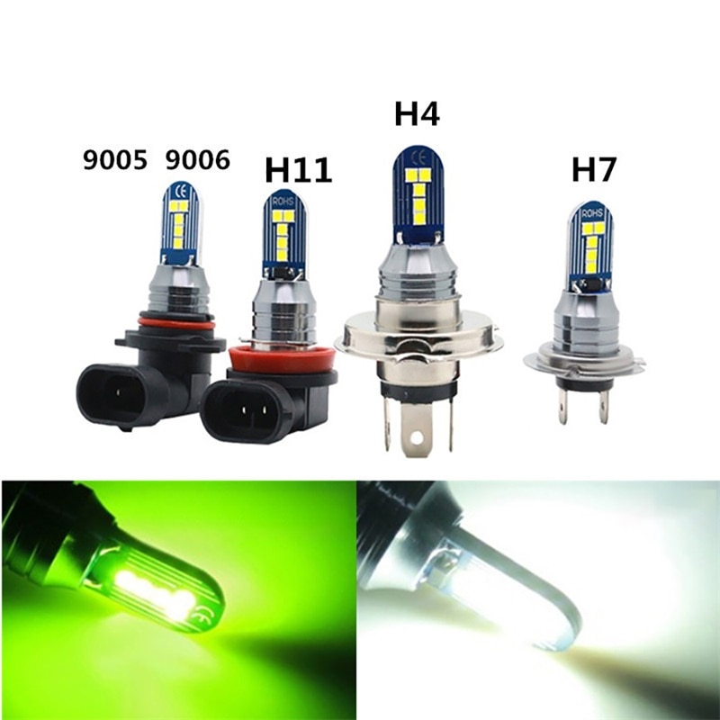 1Pcs H4 White Fog Light Bulb H8 H11 H7 9005 9006 Lemon Green Car Headlight Driving Running Front Lamps 3030 LED 10SMD DC 12V