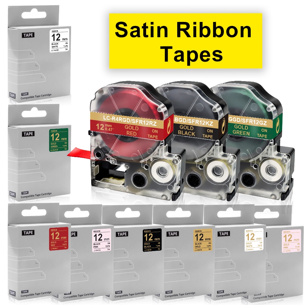 12mm Satin Ribbon Tape Compatible for Epson SFR12SK SFR12PK SFR12RZ SFR12ZK SFR12GZ SFR12KZ for LW-300 LW-400 700 Gifts Packing