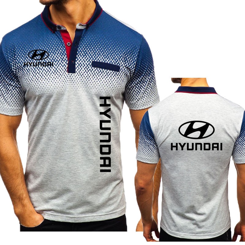 Hot sale 100% cotton Summer men's clothing Gradient Men's Polo Shirt Hyundai car logo print summer men's shirt sh