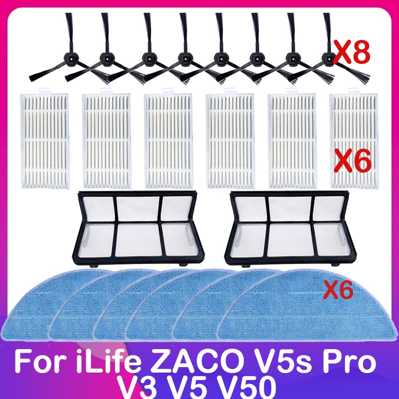 For iLife ZACO V5s Pro V3 V5 V5s V3s V50 X5 Side Brush Primary HEPA Filter Mop Cloth Robot Vacuum Replacement