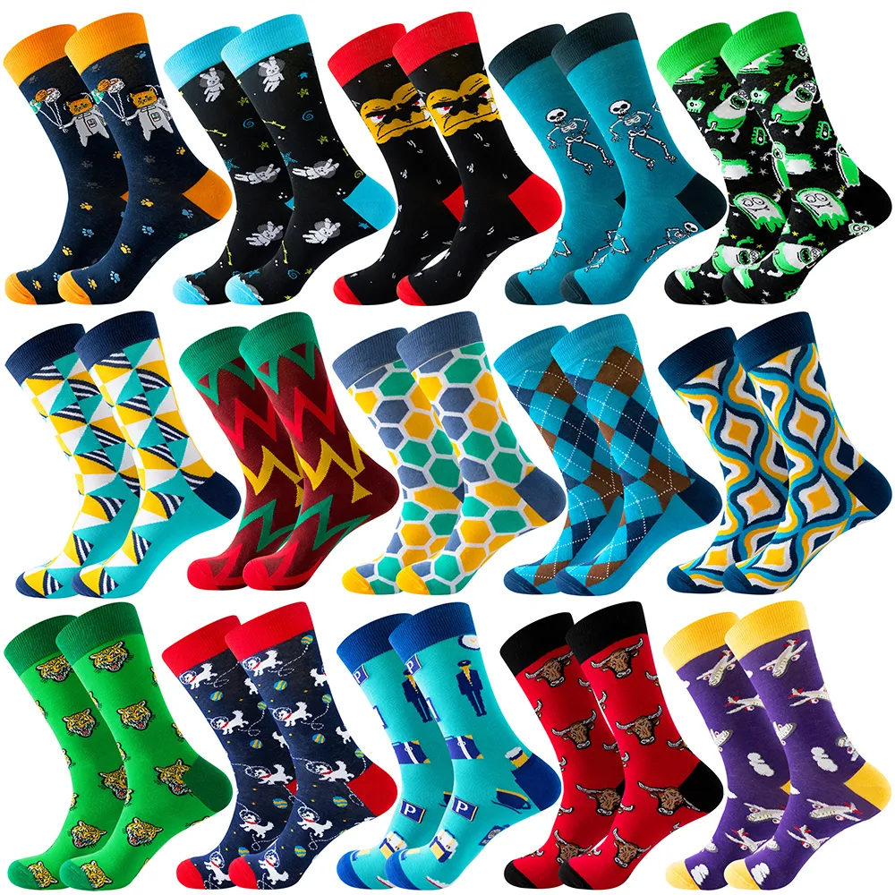 2022 Socks Men's Latest Design Middle tube Socks Autumn Socks Quality Business Geometric Lattice Colorful Mens Cotton Socks