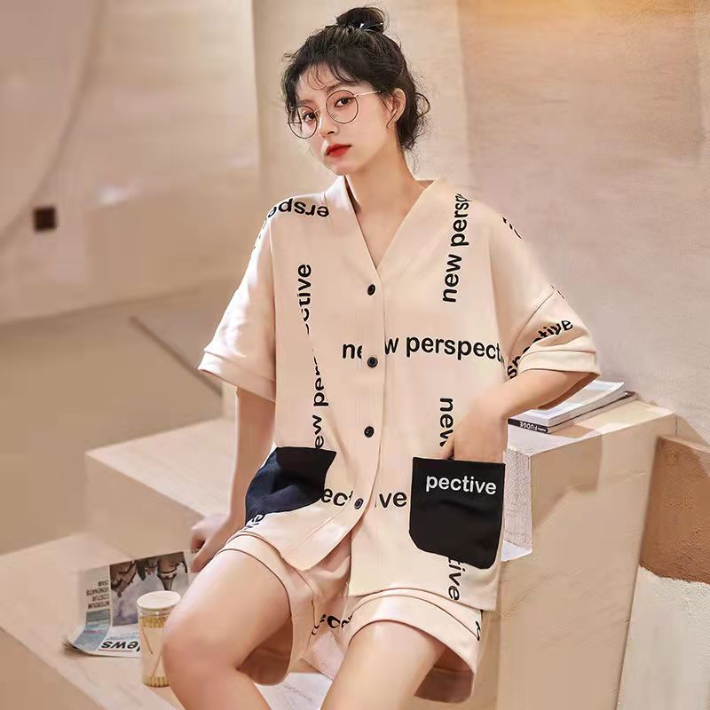 New Pajamas Women Summer Cotton Short Sleeve Thin Loose Pajamas Suit Fashion Ladies Clothing Sleepwear Cardigan Homewear Set