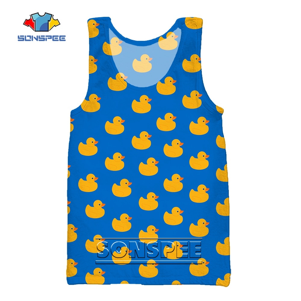 SONSPEE 2022 Summer New Arrival Vest 3D Print Cute Animal Yellow Duck Graphic Tank Top Trend All-match Sports Fitness Undershirt