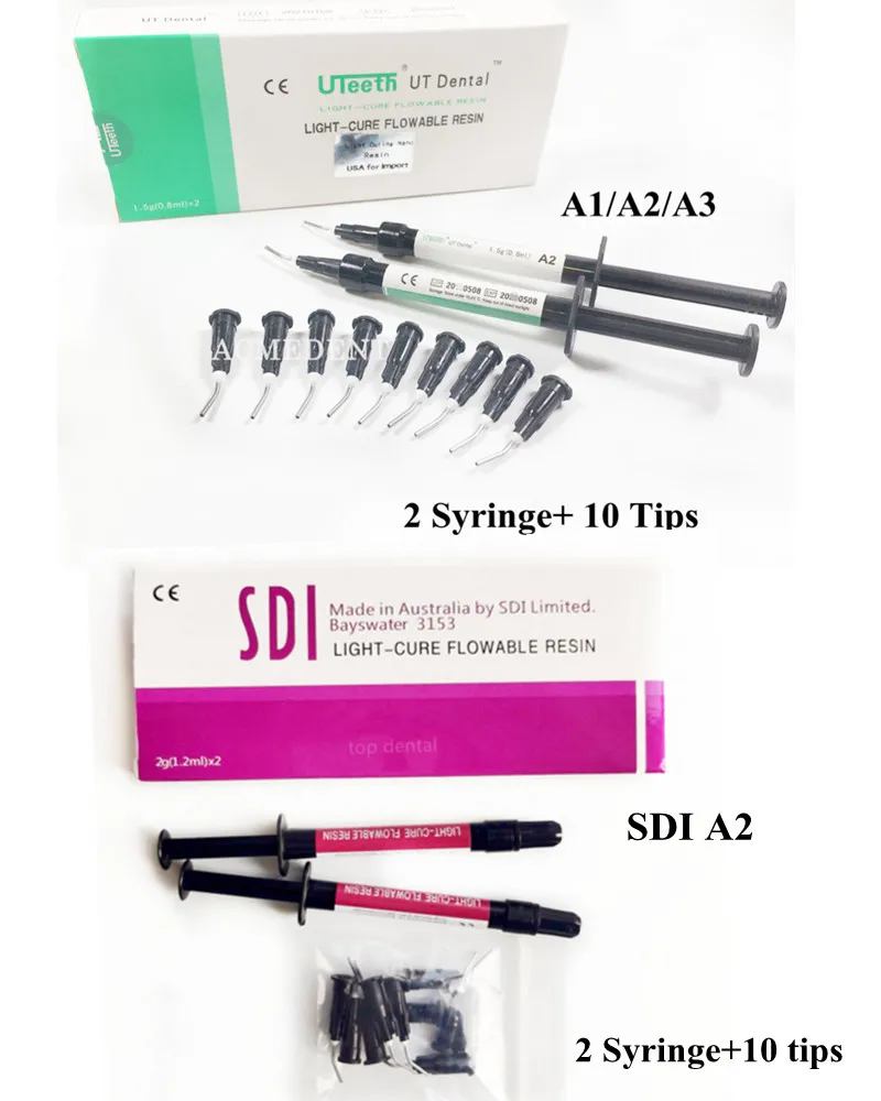 Dental UT Flow And SDI Composite Resin Flowable Light Curing A1 A2 A3 Refill Syringe Delivery Tips Etch Gel Adhesive Bonding