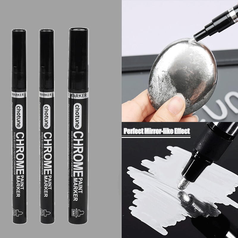 1Pcs Chrome Mirror Marker Silver Marker Liquid Pen for Cards, Posters, Rock Mugs, Ceramic, Glass, Metallic Craftwork Paint Pen