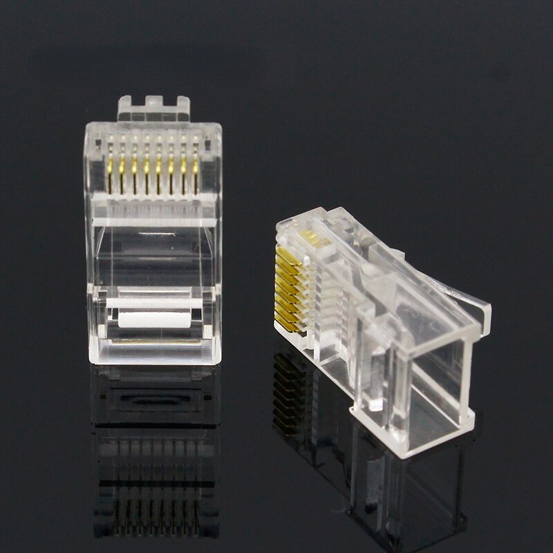 Brand New 100PCS Crystal Head RJ45 CAT5 CAT5E Modular Plug Gold Plated Network Connector