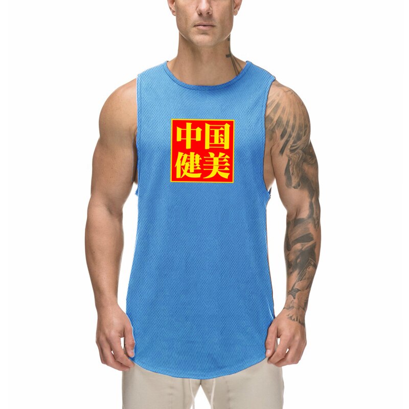 Mens New Fitness Training Fashion Quick Dry Clothing Training Sleeveless Workout Mesh Singlets Casual Sporting Tank Top
