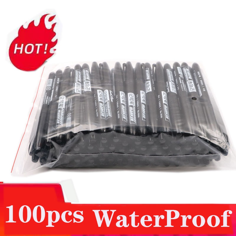 100Pcs/Set Permanent Marker Pen Fine Point Waterproof Thin Nib Crude Nib Black Blue Red 1.5mm Use For Glass, Leather, Wood,steel