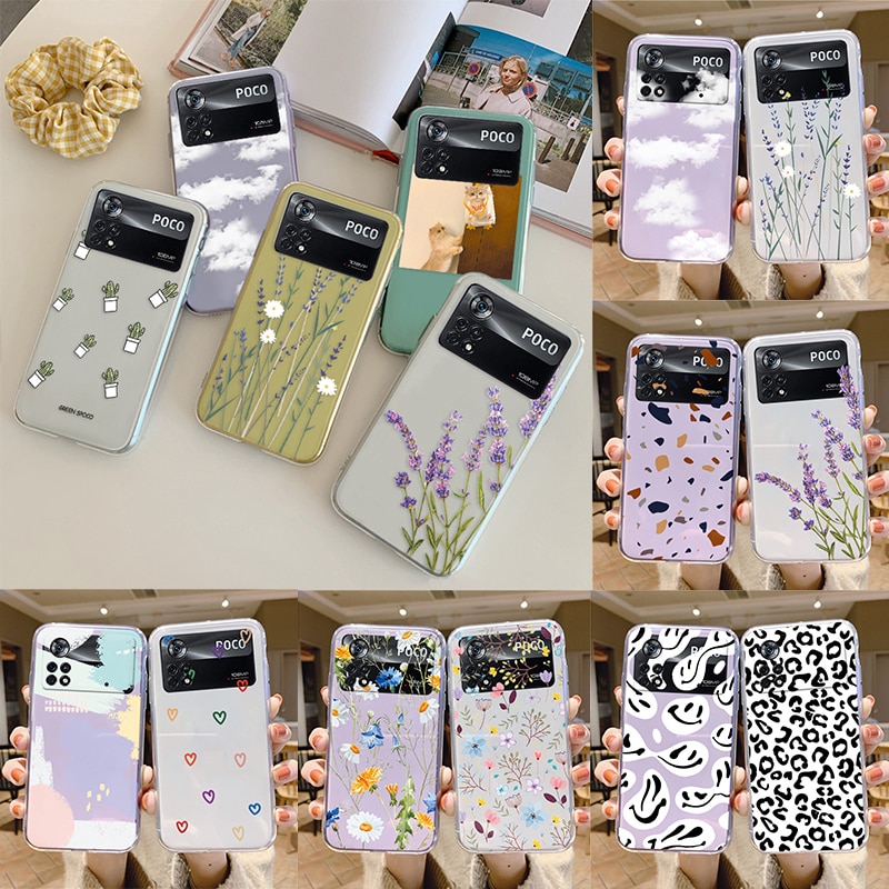 Flower Case For Poco X4 Pro Cover Silicone Soft TPU Shockproof Matte transparent Protectio Funda For Xiaomi Poco M4 Pocox4 Pro