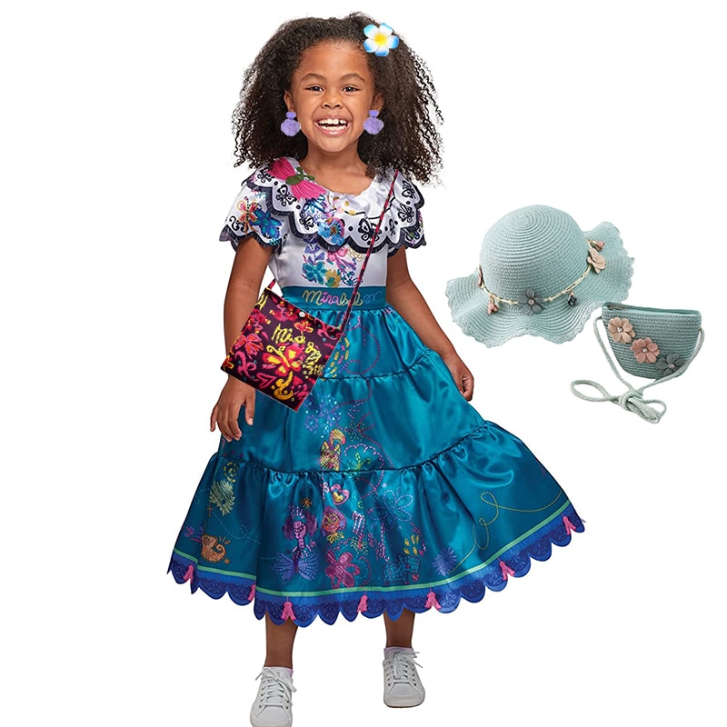 Encanto Disney Dress For Girls Mirabel Costume For Cosplay Carnival Halloween Birthday Party Kids Dress Up Vestidos Clothes