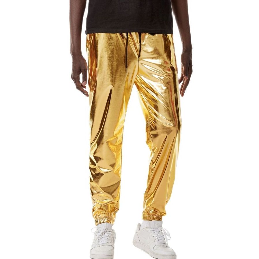 Parklees Gold Silver Metallic Shiny Sweatpants Male Party Nightclub DJ Rock Hip Hop Pants Fashion Fit Straight Leg Trousers 3XL