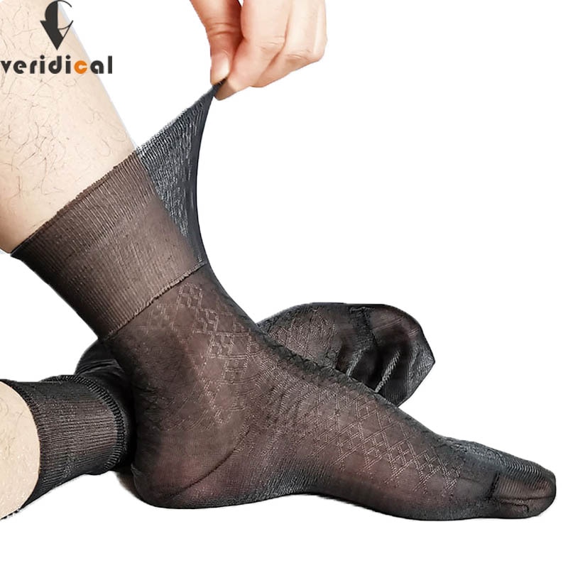 5 Pairs Summer Man Long Socks Business Nylon Vintage Thin Breathable Loose Non-Slip Husbands,Fathers Silk Work Diabetic Socks