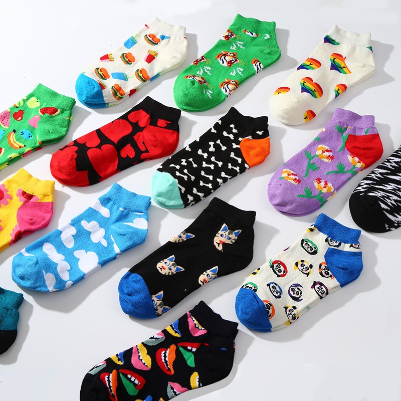Summer Socks Men and Women Cartoon Personality Animal Harajuku Shallow Mouth Cotton Shallow Mouth Street Couple Sports Sock New