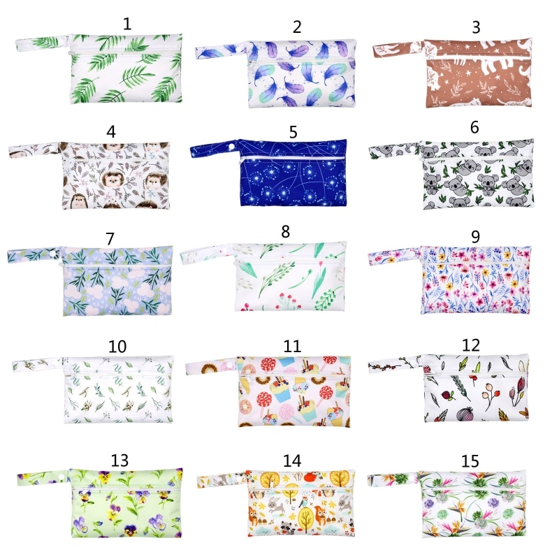 Q81A Waterproof Baby Diaper Bag Cartoon Animal Floral Print Reusable Wet Dry Nappy Zipper Handbag Stroller Carry Pack Outdoor
