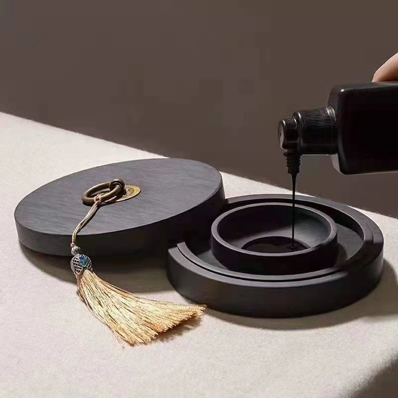 Hot Pot Inkstone Calligraphy Special With Cover Double Ring Thickened Round Seal Non Dry Ink Pen Add Table Four Famous