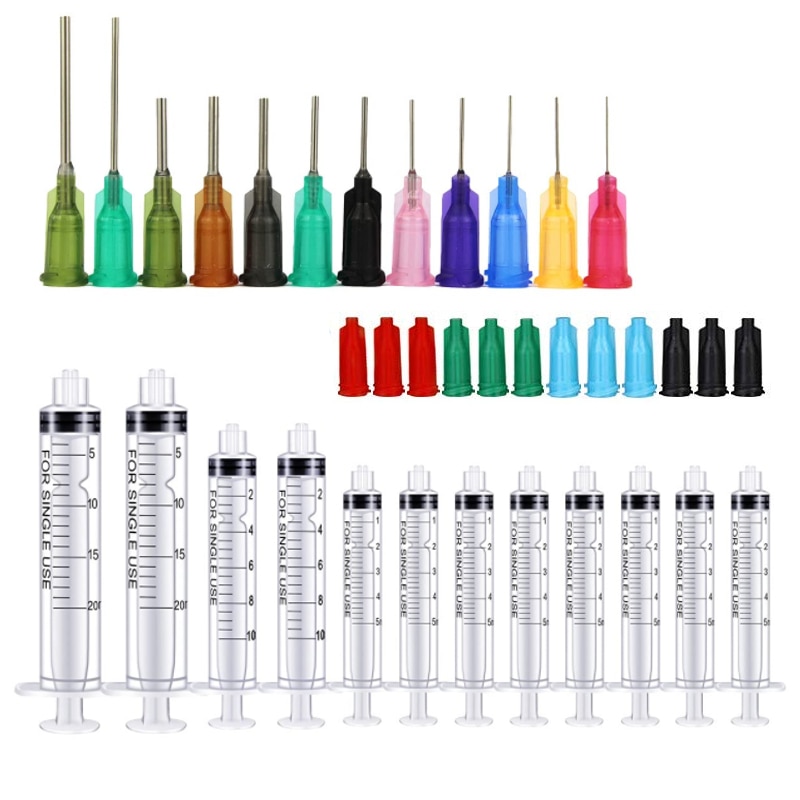 20-65Pack Syringes with 14ga-25ga Blunt Tip Needles With Syringe Caps and Needle Caps for Refilling and Measuring Liquids Oil