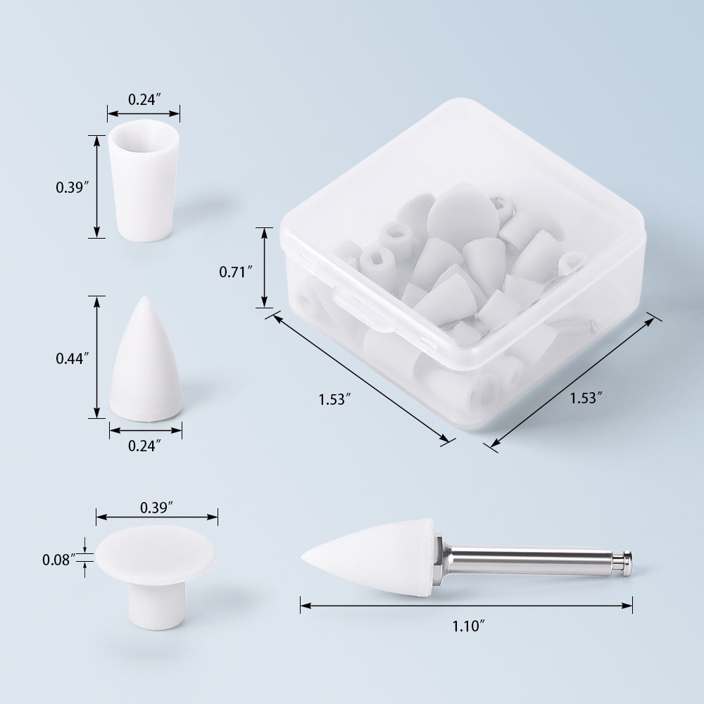 20pcs/set Dental Silicone Composite Polisher for Finishing and Polishing 3 Shapes Cup Inverted Cone Point with CA 2.35MM Mandrel