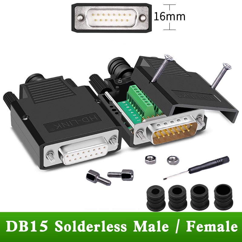 1pc Soldering-free DB15 Connector Industry 2 Rows 15Pin Breakout Connector DB15 Male Female Plug D-SUB Terminal Adapter