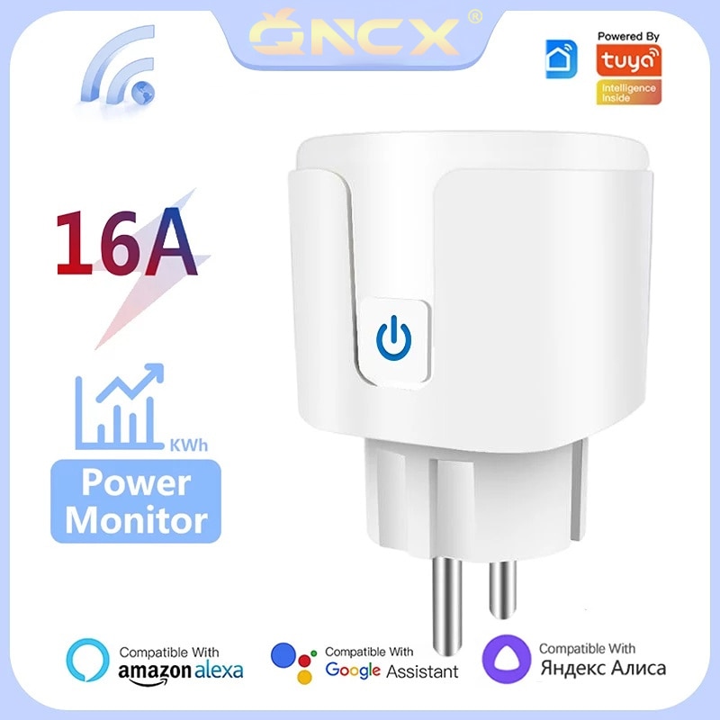 QNCX Wifi Smart Plug Socket Outlet EU 16A Tuya Power Monitor Timing Function Smart Life APP Remote Control Smart Home Sockets