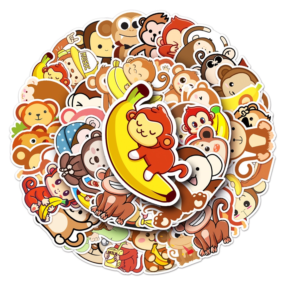 10/50Pcs Cartoon Cute Monkey Graffiti Sticker Waterproof Removable Notebook Scooter Trunk Water Bottle Guitar HelmetWholesale