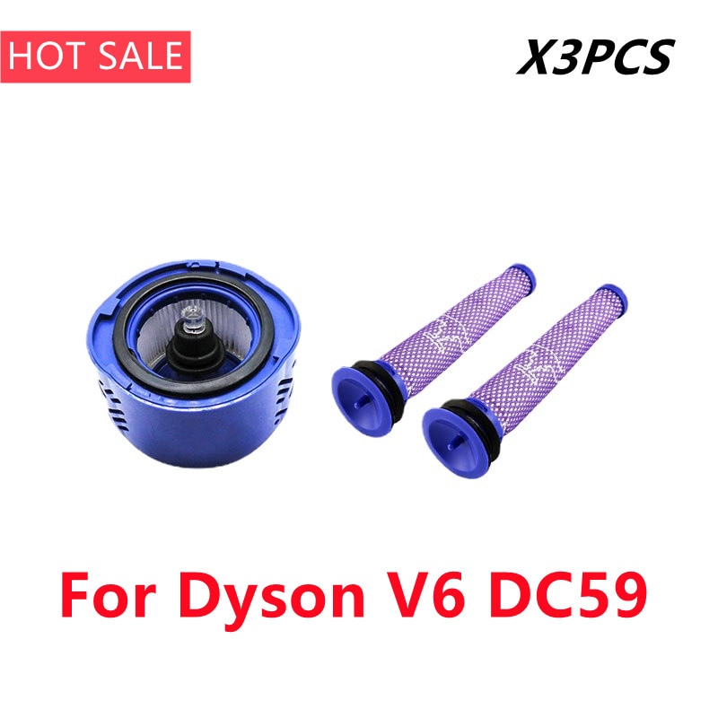 3pcs/set Pre & Post-Motor HEPA Filter Kit for Dyson V6 DC59 Vacuum Cleaner Parts fit part DY-96674101 & DY-96566101